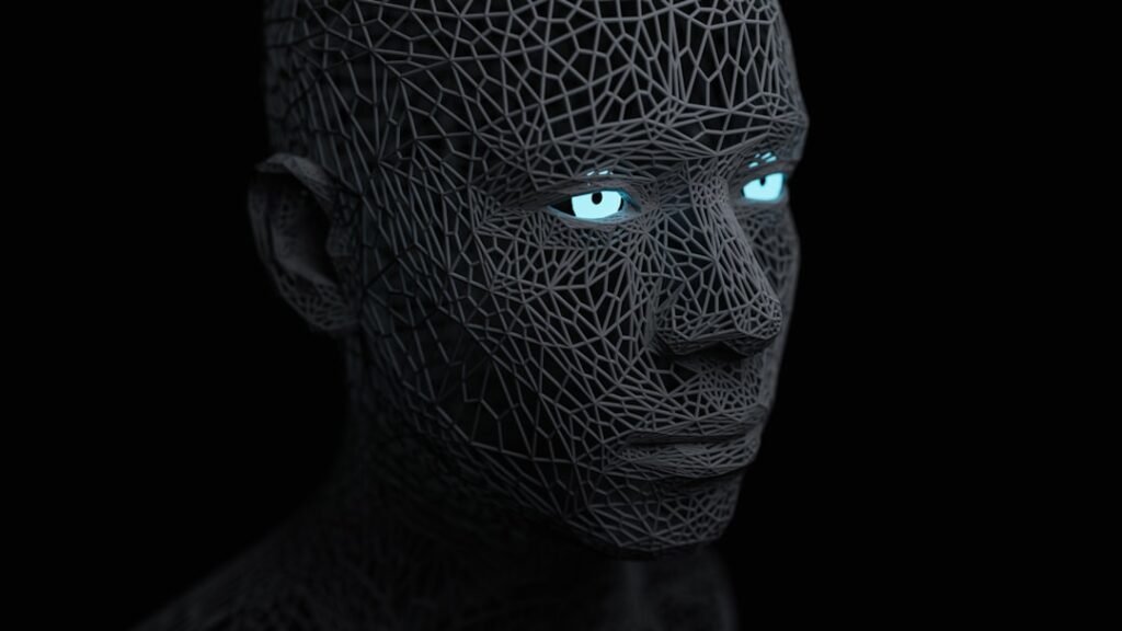 Human face with digital technology imagery